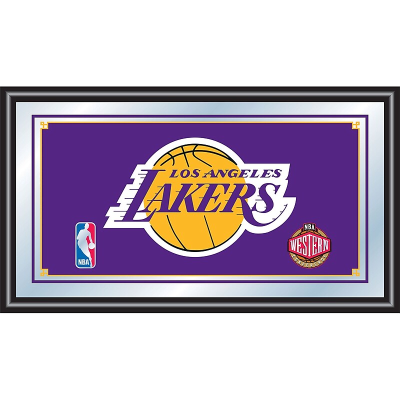 Trademark Global® 15" x 27" Black Wood Framed Mirror, Los Angeles Lakers NBA image 1