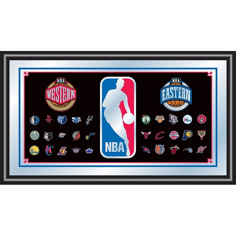 Trademark Global® 15" x 27" Black Wood Framed Mirror, NBA Logo image 1