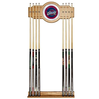Trademark Global® Wood and Glass Billiard Cue Rack With Mirror, Cleveland Cavaliers NBA