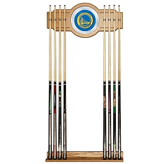 Trademark Global® Wood and Glass Billiard Cue Rack With Mirror, Golden State Warriors NBA