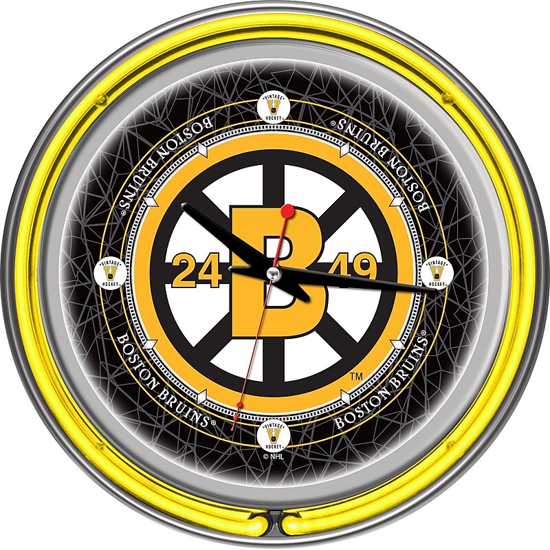 Trademark Global® Chrome Double Ring Analog Neon Wall Clock, NHL Vintage Boston Bruins image 1