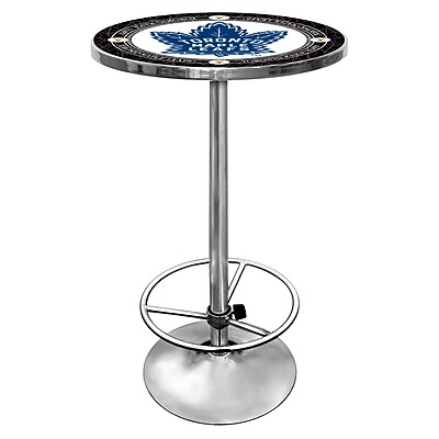 Trademark Global 27.37 Solid Wood\/Chrome Pub Table, Black, NHL Toronto Maple Leafs Vintage
