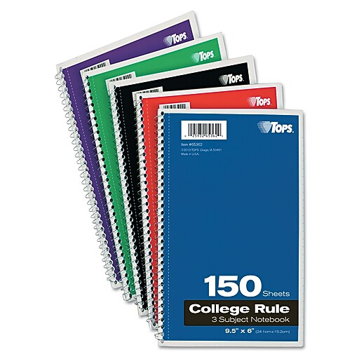 Oxford 3Subject Notebook, 6" x 9 1/2", College Ruled, 150 Sheets