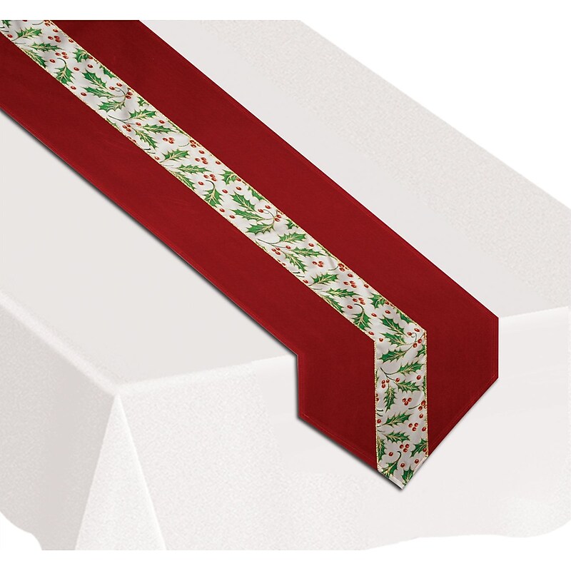 Beistle Christmas Holly Table Runner, Red, 2/Pack (20187) image 1