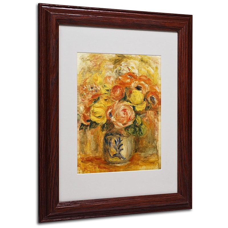 Trademark Fine Art 'Fleurs Dans Un Vase Bleu' 11" x 14" Wood Frame Art image 1