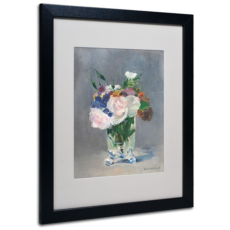 Trademark Fine Art 'Flowers In a Crystal Vase' 16" x 20" Black Frame Art image 1