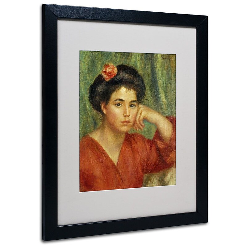Trademark Fine Art 'Young Woman With a Rose' 16" x 20" Black Frame Art image 1