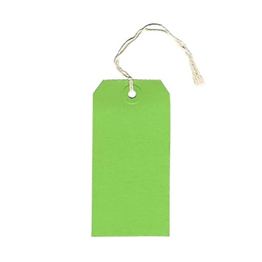 JAM Paper White Tags with Green String, 100ct.