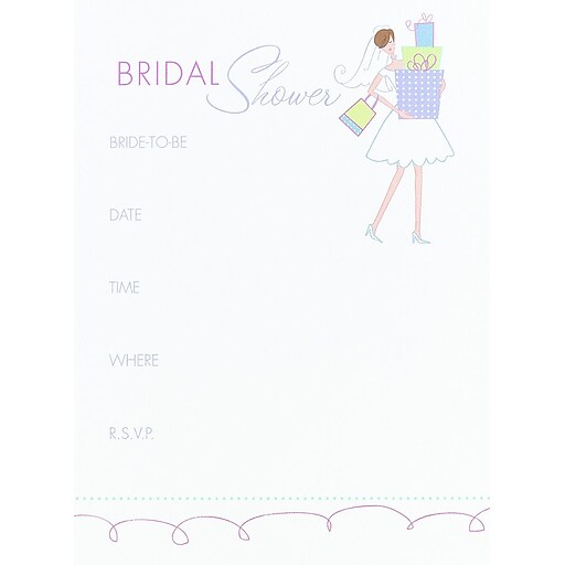 HBH™ Bridal Shower Gifts Invitations; White/Pink Staples