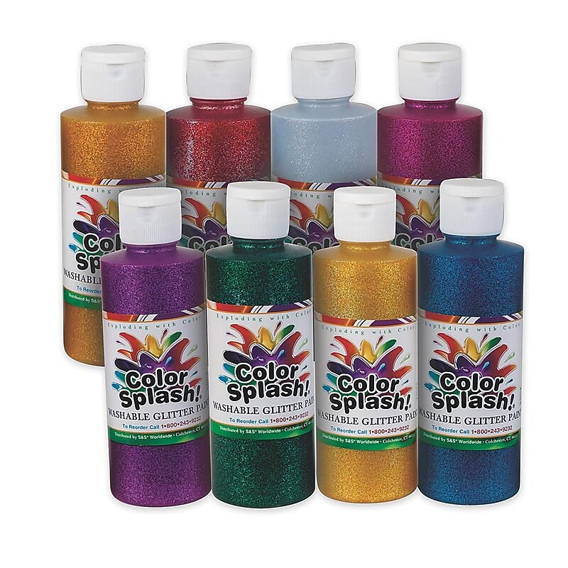 Color Splash Washable Glitter Kid's Paint, Assorted Colors, 8/Pack (PT3442) image 1