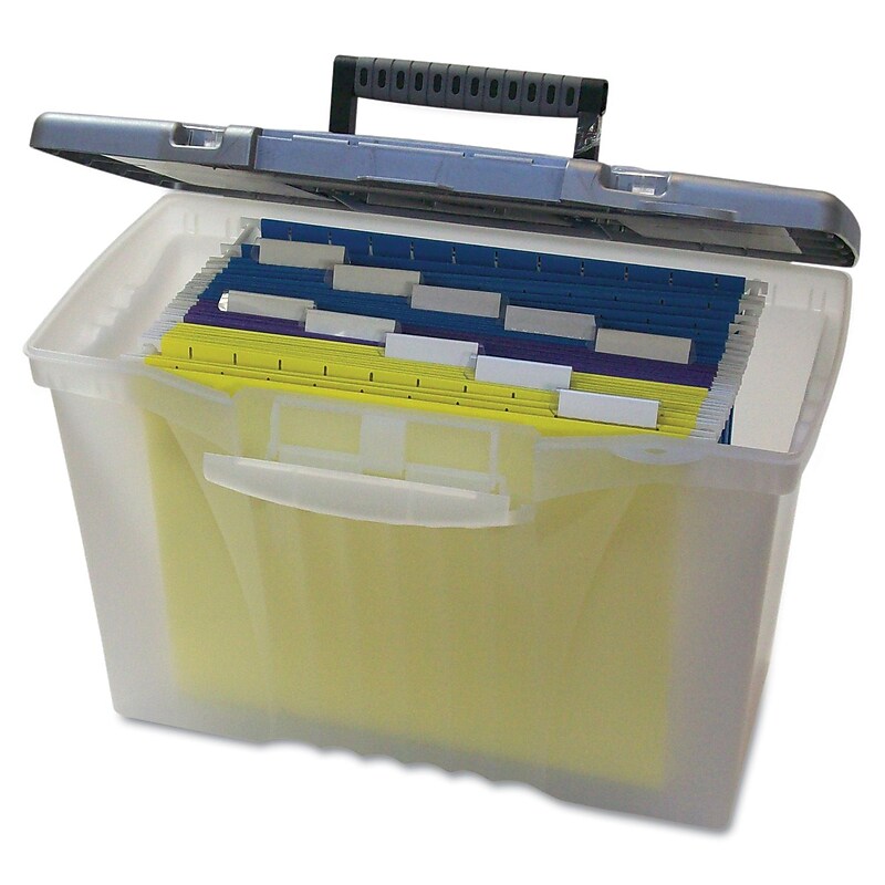 Storex Portable File Storage Box With Organizer Lid, Letter/Legal Size, Clear (STX61511U01C) image 1
