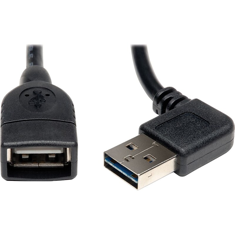 Tripp Lite 1.5' Universal Reversible USB 2.0 Right/Left Angle Extension Cable, Black (UR024-18N-RA) image 1