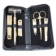 Royce Leather Gold Plated Manicure Set, Black