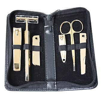 Royce Leather Gold Plated Manicure Set, Black