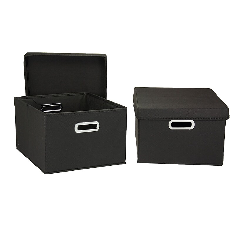 Household Essentials Medium Stackable Folding Fabric Nested Box With Lid, 8" x 13"x 15", 27 Qt., Black, 2/Pack (10KDBLK-1) image 1