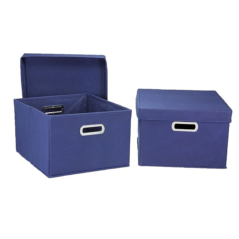 Household Essentials Medium Stackable Folding Fabric Nested Box With Lid, 8" x 13"x 15", 27 Qt., Navy, 2/Pack (10KDNVY-1) image 1