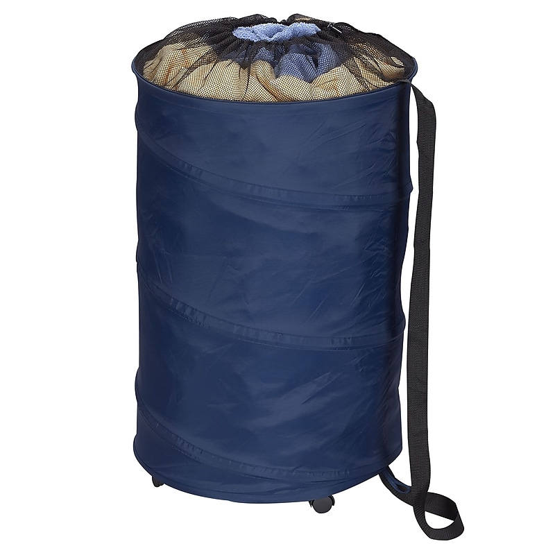 Household Essentials Collapsible Rolling Hamper, Polyester, Blue (2030B) image 1