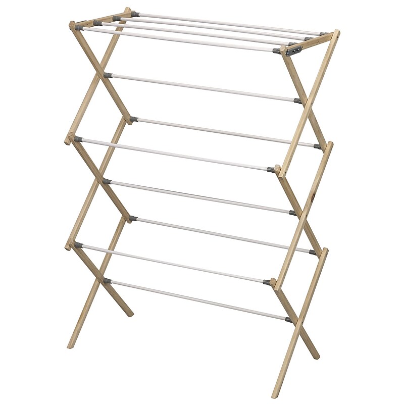 Household Essentials Expandable Wood Drying Rack, Brown/White (5146) image 1