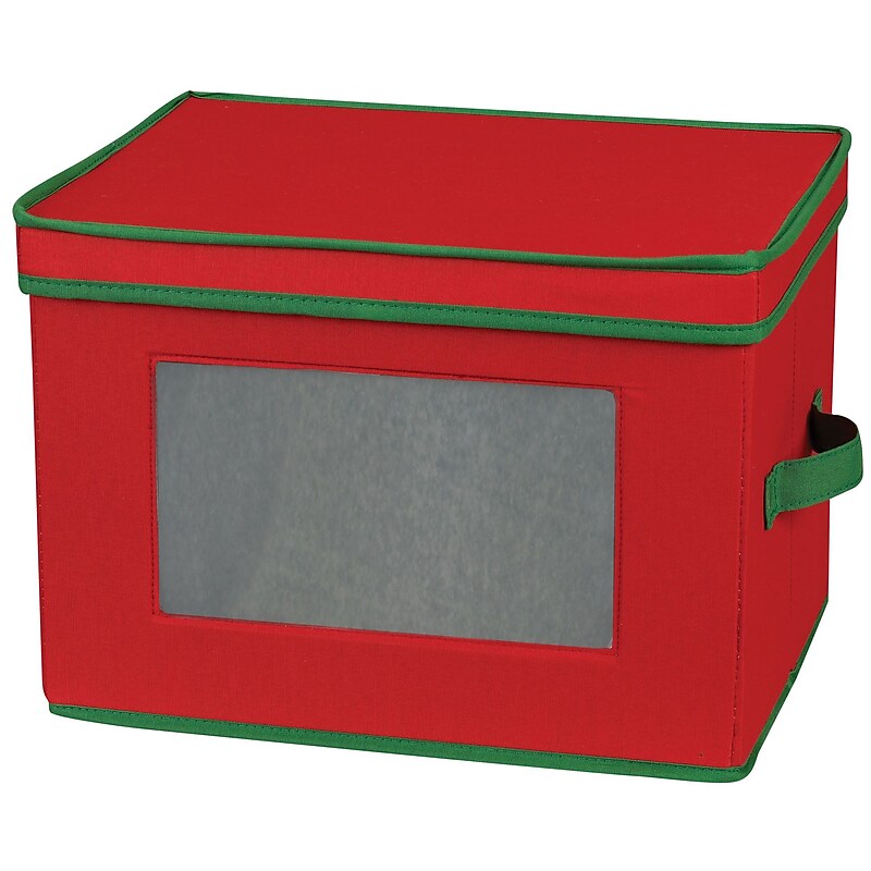 Household Essentials Flute Glass Storage Container, Fabric, Red/Green (544RED) image 1
