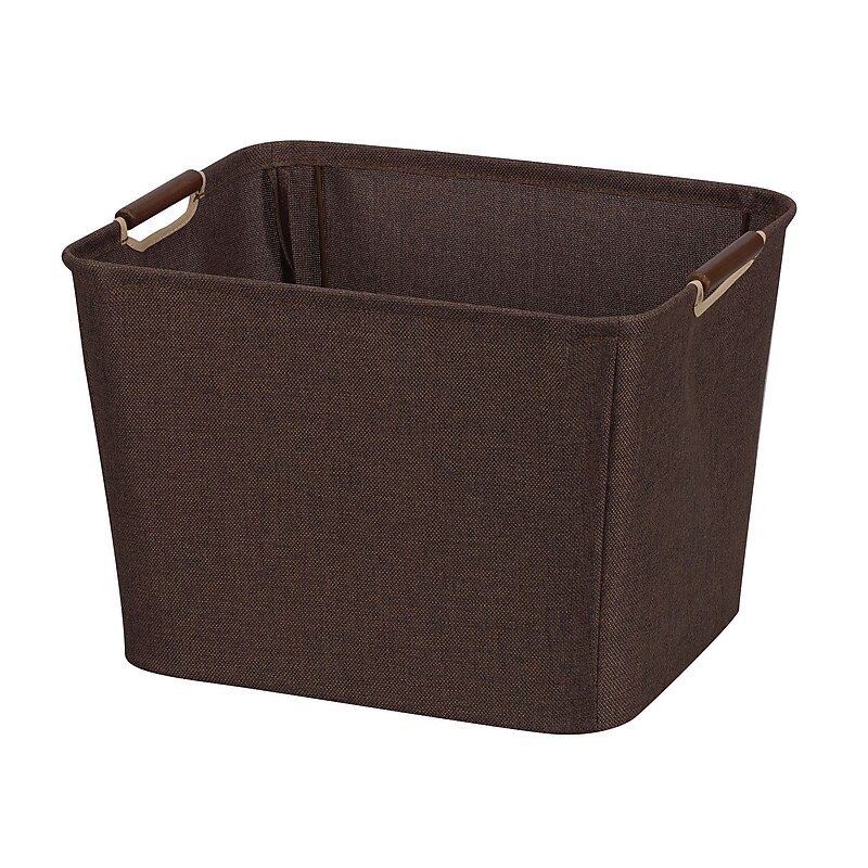 Household Essentials® Medium Storage Bin With Wooden Handle, Coffee Linen (601) image 1