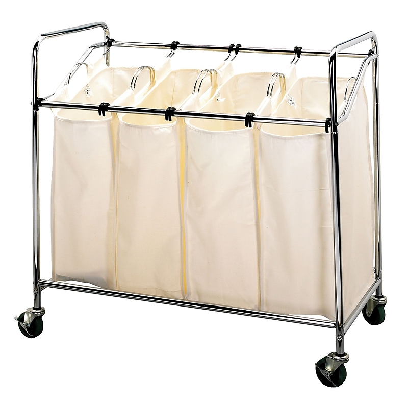 Household Essentials 4-Section Rolling Laundry Sorter, Steel, Chrome (6024-1) image 1
