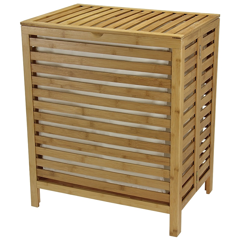 Household Essentials Collapsible Hamper with Lid, Bamboo, Natural (6216-1) image 1