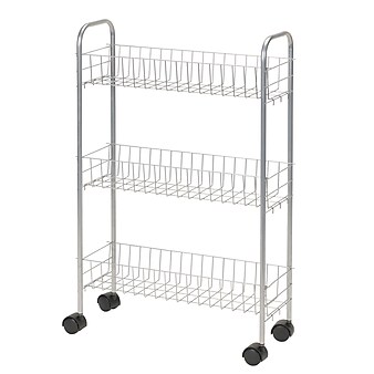Household Essentials Slimline 3-Tier Storage Utility Cart, Satin Silver (7011)