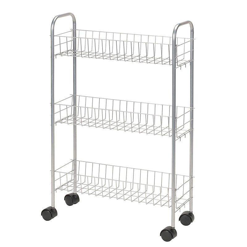 Household Essentials Slimline 3-Tier Storage Utility Cart, Satin Silver (7011) image 1