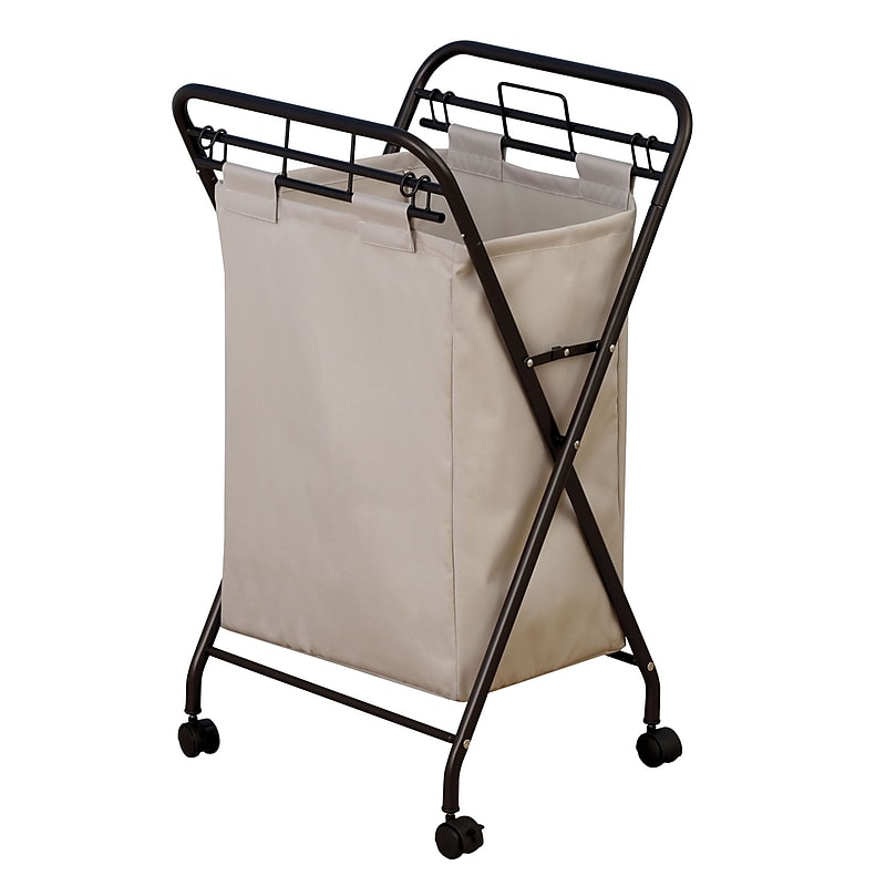 Household Essentials Collapsible Rolling Hamper, Polyester, Antique Bronze (7172) image 1