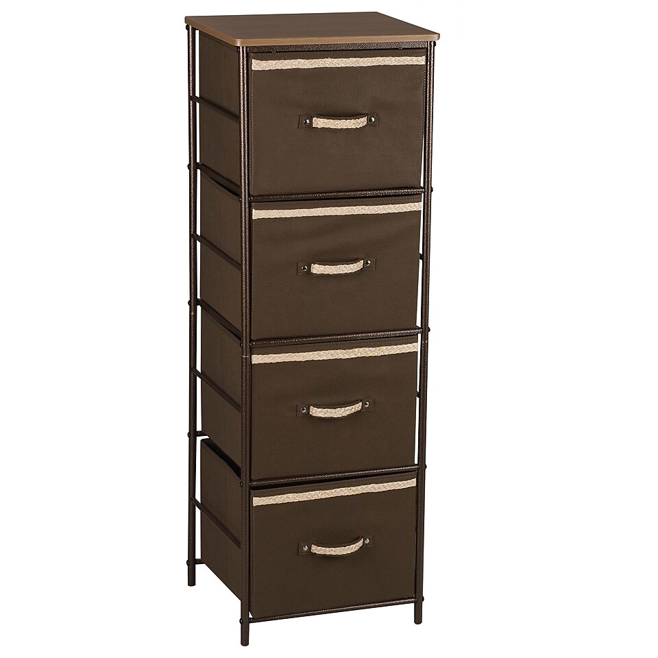 Household Essentials Storage Tower Unit With 4 Shelves and 4 Removable Brown Bins, Bronze