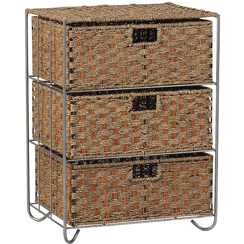 Household Essentials Woven Seagrass and Rattan Storage Unit Side Table With 3 Drawers, Brown/Tan (ML-5715) image 1