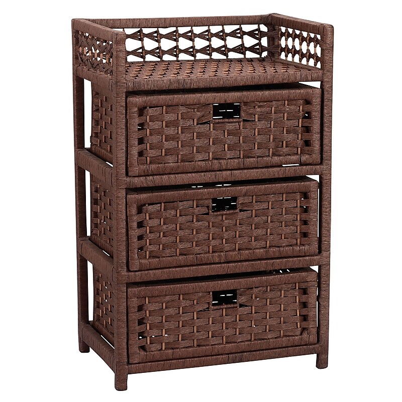 Household Essentials Paper Rope 3 Drawer Chest, Dark Stained (ML-7000) image 1