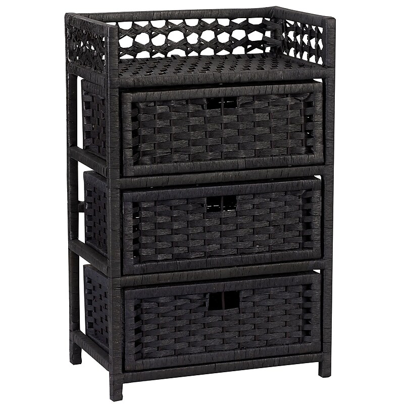 Household Essentials Paper Rope 3 Drawer Chest, Black (ML-7002) image 1