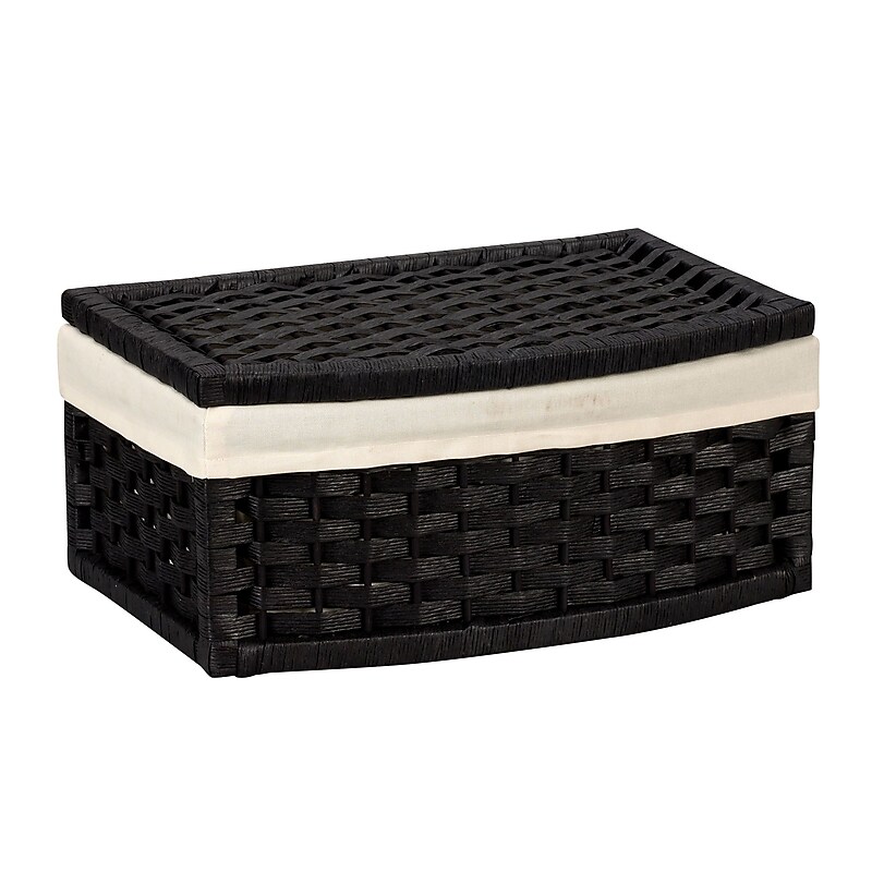 Household Essentials Paper Rope Curved Basket With Lid and Liner, Black (ML-7012) image 1