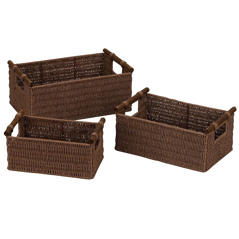 Household Essentials Paper Rope Wood Handle Baskets, Dark Stained (ML-7050) image 1
