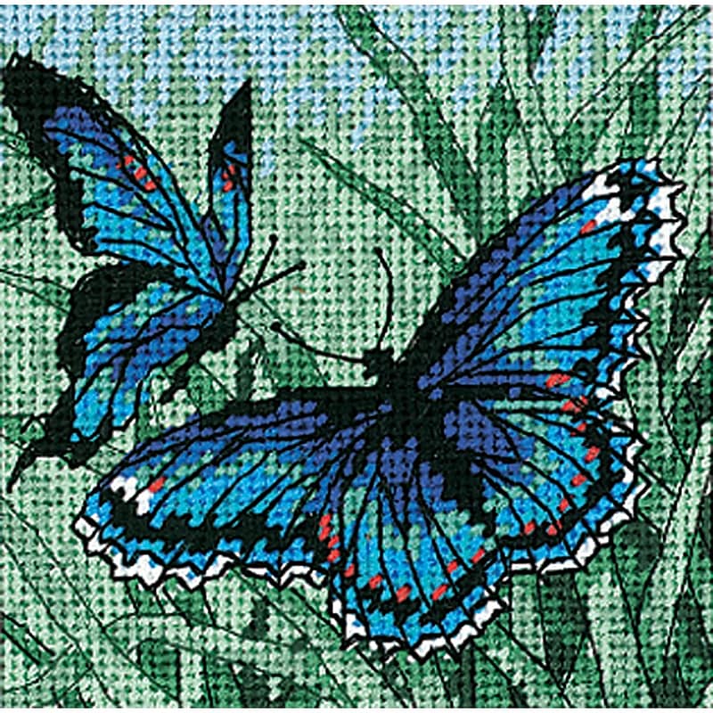 Butterfly Duo Mini Needlepoint Kit, 5"X5" Stitched In Thread image 1