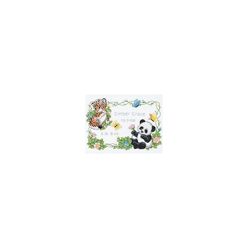 Baby Hugs Baby Animals Birth Record Stamped Cross Stitch Kit, 12"X9" image 1