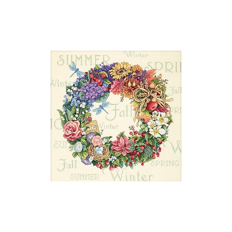 Gold Collection Wreath Of All Seasons Counted Cross Stitch Kit, 14"X14" 18 Count image 1
