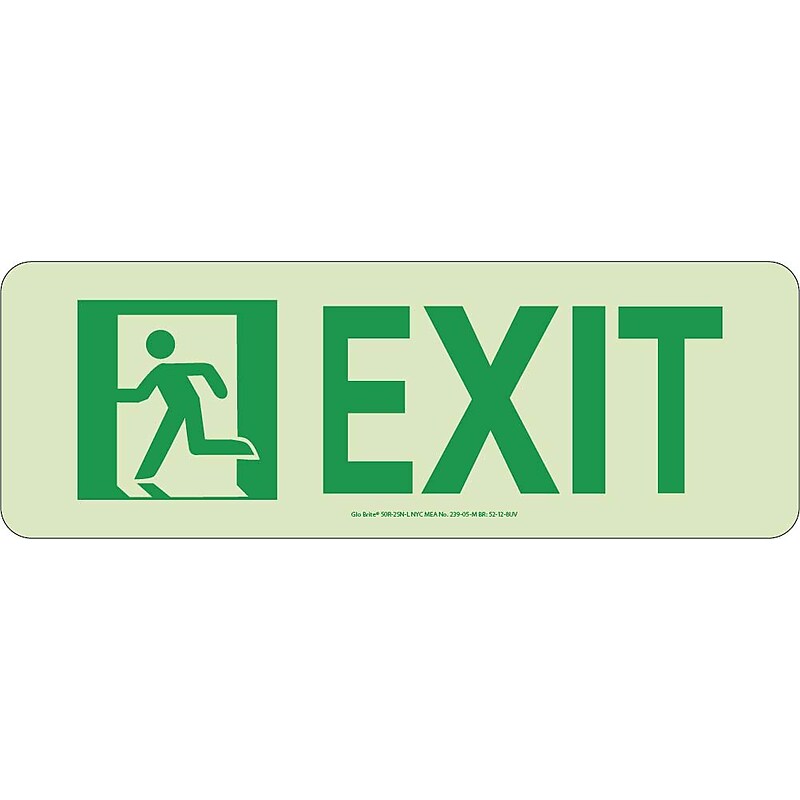 NYC Door Mount Exit Sign, Left, 4.5X13, Rigid, 7550 Glo Brite, MEA Approved image 1
