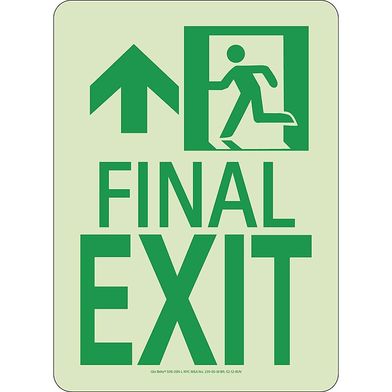 NYC Final Exit Sign, Forward/Left Side, 11X8, Rigid, 7550 Glo Brite, MEA Approved image 1