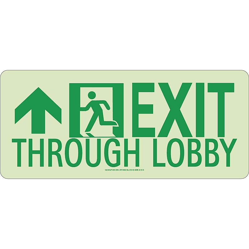 NYC Exit Through Lobby Sign, Forward Left Side, 7X16, Rigid, 7550 Glo Brite, MEA Approved image 1
