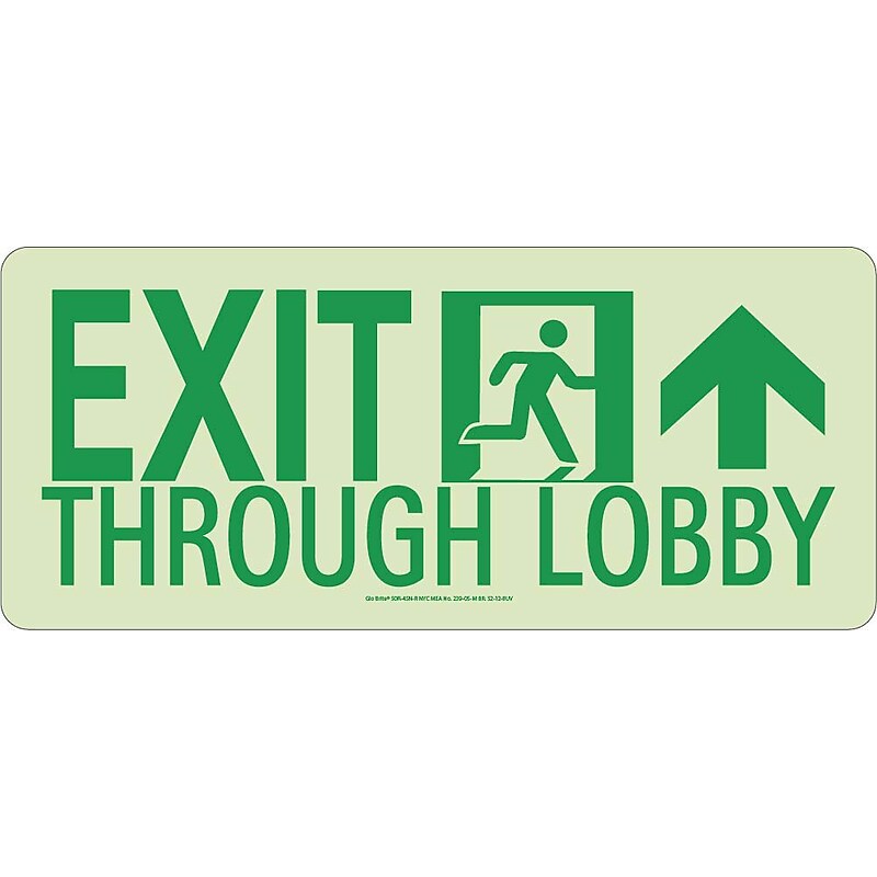 NYC Exit Through Lobby Sign, Forward Right Side, 7X16, Rigid, 7550 Glo Brite, MEA Approved image 1