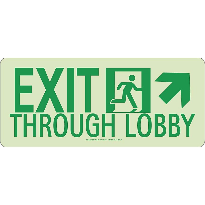 NYC Exit Through Lobby Sign, Up Right, 7X16, Rigid, 7550 Glo Brite, MEA Approved image 1