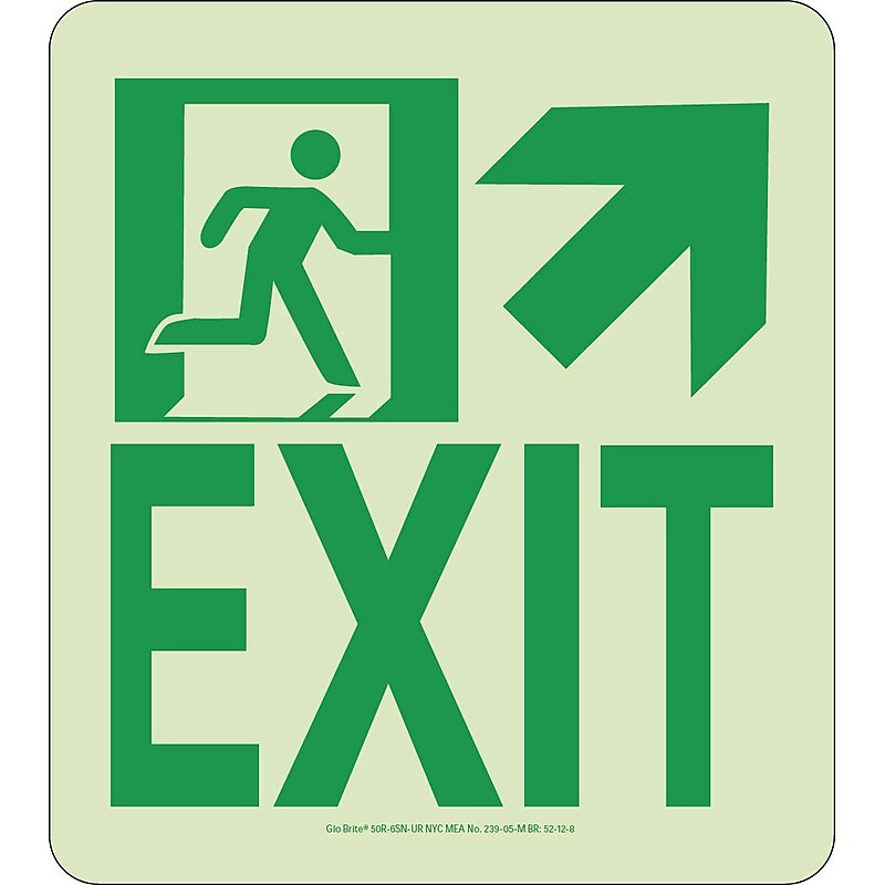 NYC Wall Mont Exit Sign, Up Right, 9X8, Rigid, 7550 Glo Brite, MEA Approved image 1