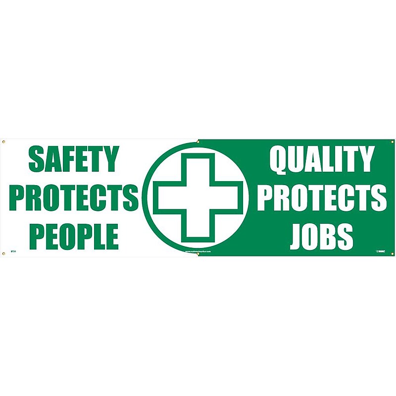 Safety Banners; Safety Protects People Quality Protects Jobs, 3Ft X 10Ft image 1