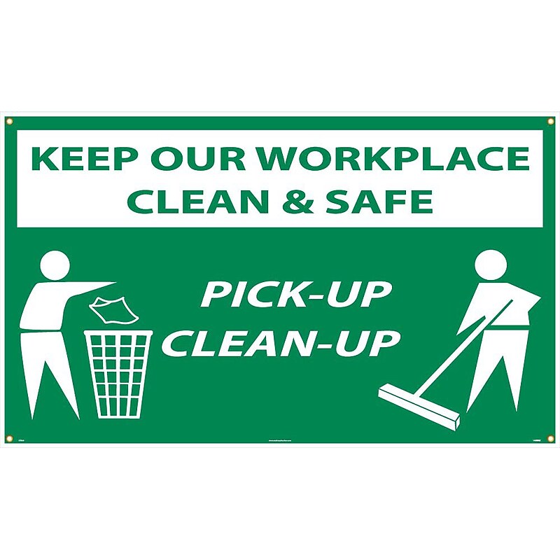 Safety Banners; Keep Our Workplace Clean & Safe Pick-Up Clean-Up, 3Ftx5Ft, Polyethylene, image 1