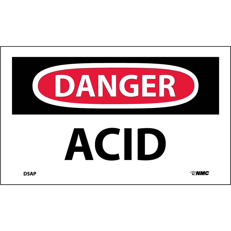Labels   Danger, Acid, 3X5, Adhesive Vinyl, 5/Pk