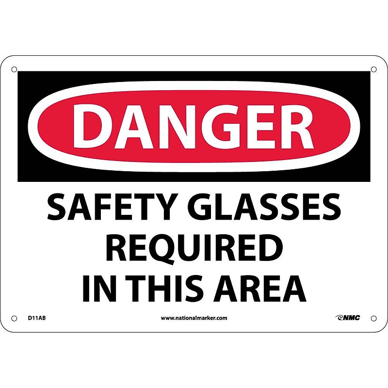 Danger Signs; Safety Glasses Required In This Area, 10X14, .040 Aluminum image 1