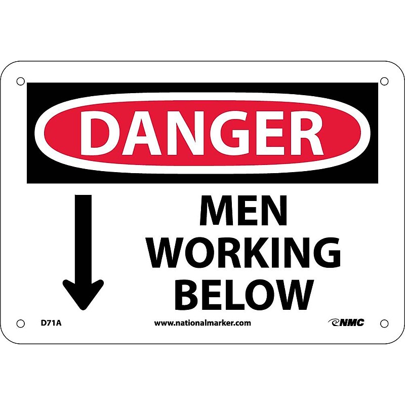 Men Working Below, 7X10, .040 Aluminum, Danger Sign image 1