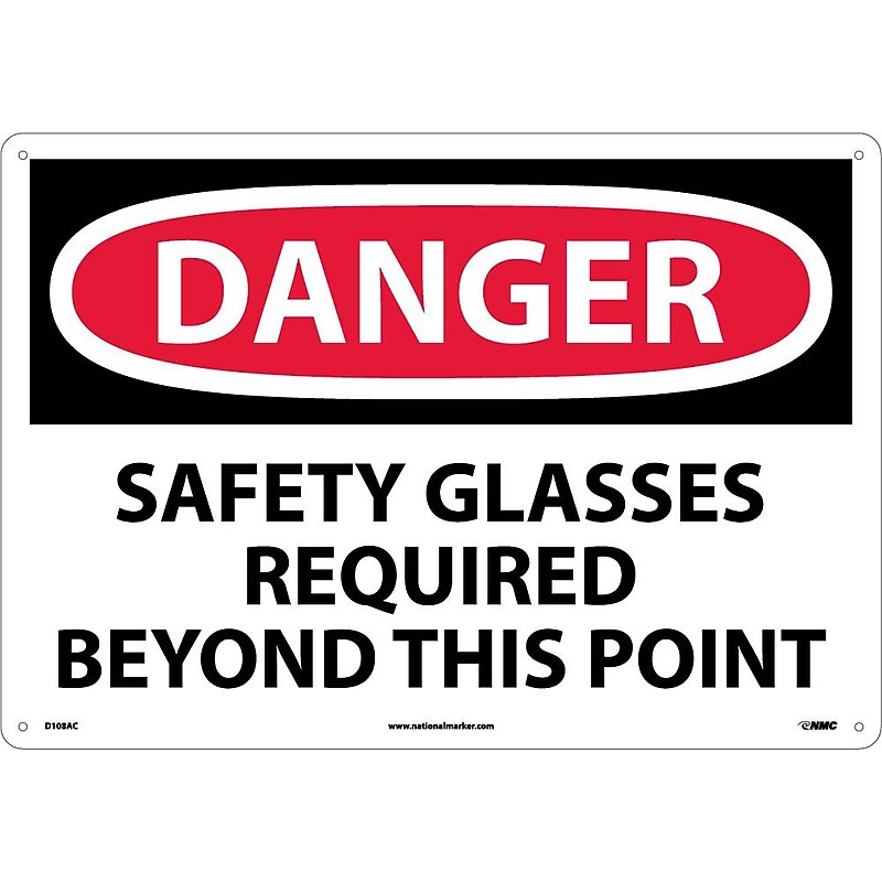Danger, Safety Glasses Required Beyond This Point, 14X20, .040 Aluminum image 1